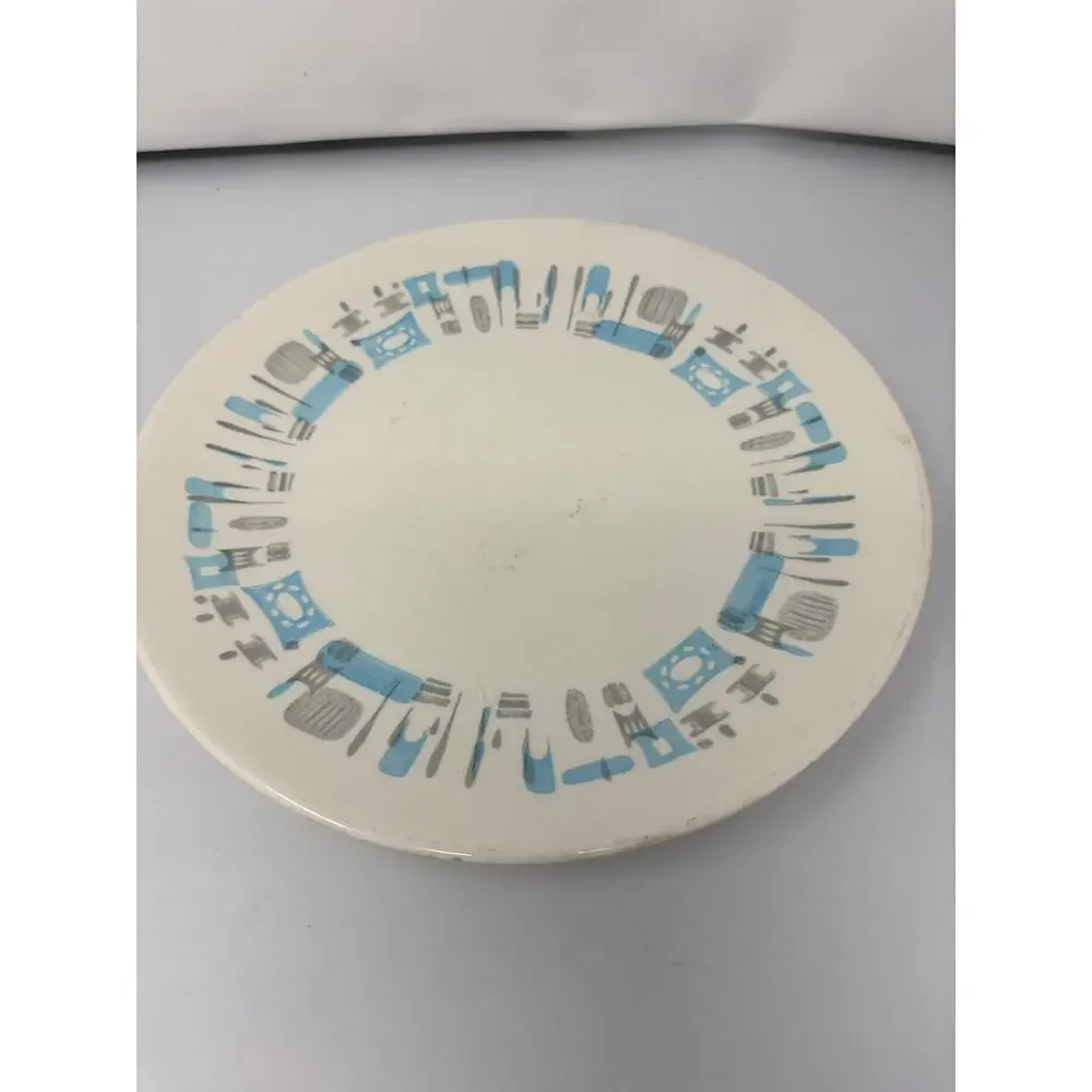 Vintage 10” Blue Heaven Round China Platter Serving Plate Dish MCM Retro Atomic